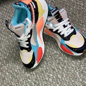 Puma Colorblock Retro Runner Sneakers - Turquoise, Coral, Yellow, Black, Beige